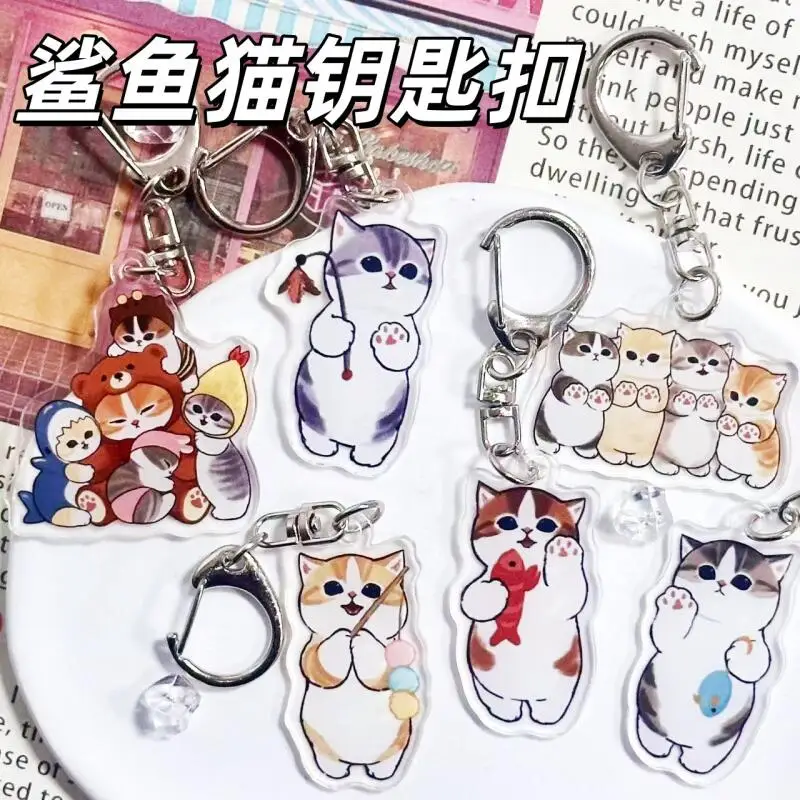 Japanese Style Kawaii Mofusand Shark Cat Keychain Creativity Cartoon Kitten Acrylic Keychain Backpack Zipper Decoration Gifts