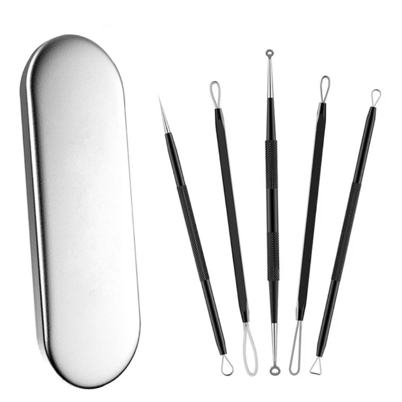 5pcs Stainless Steel Acne Removal Needles Pimple Blackhead Remover with Travel for Case Professional Face Skin for Drop Shipping