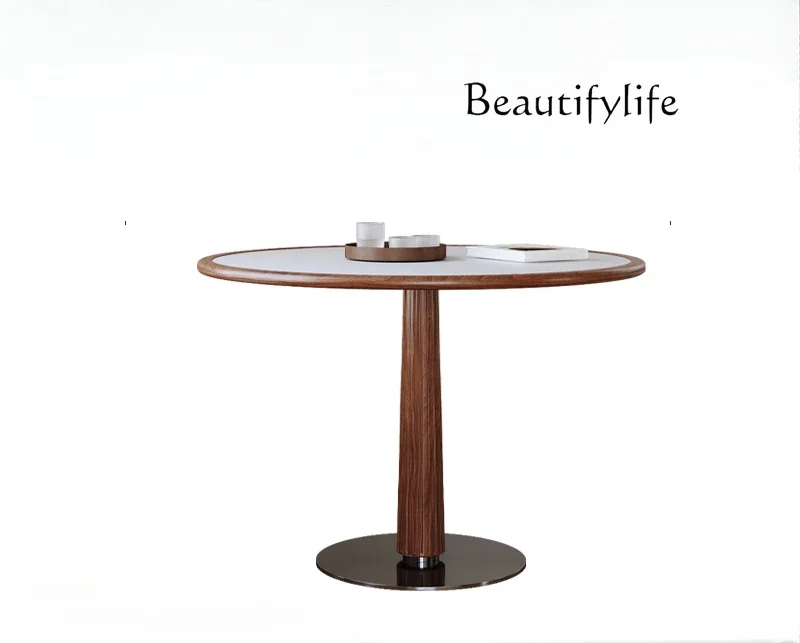 Retro solid wood rock slab round dining table home Nordic restaurant round table balcony negotiation table and chair combination