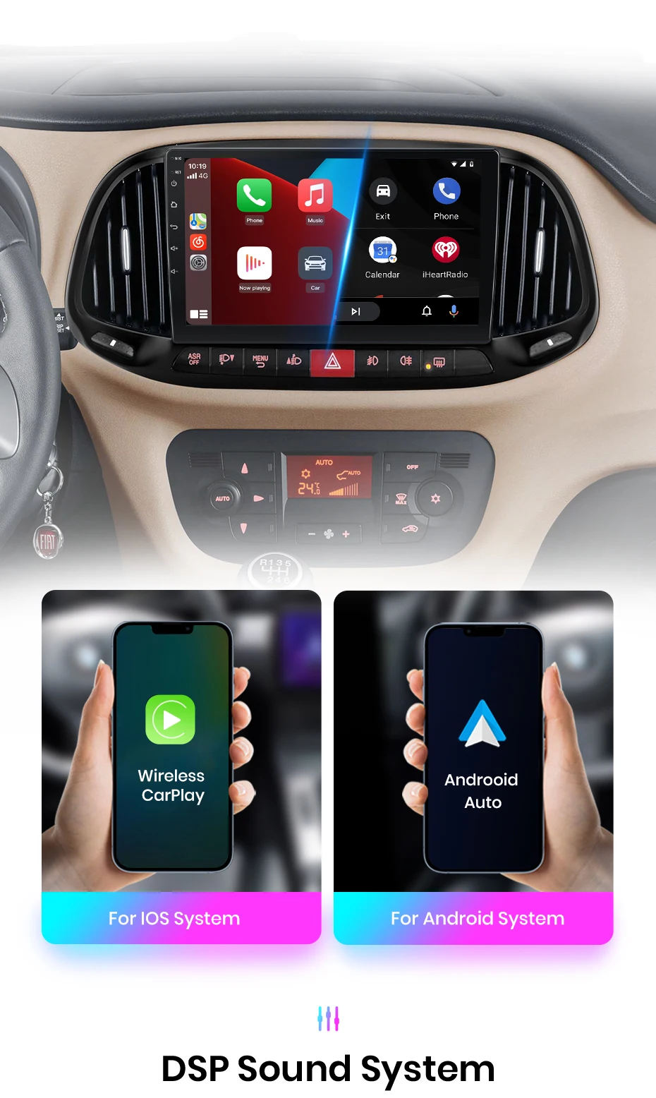 Junsun Kabelloses Carplay Android Auto Autoradio für Fiat Doblo 2015 - 2019 GPS Intelligente Systeme Stereo Multimedia Autoradio – Detail 10