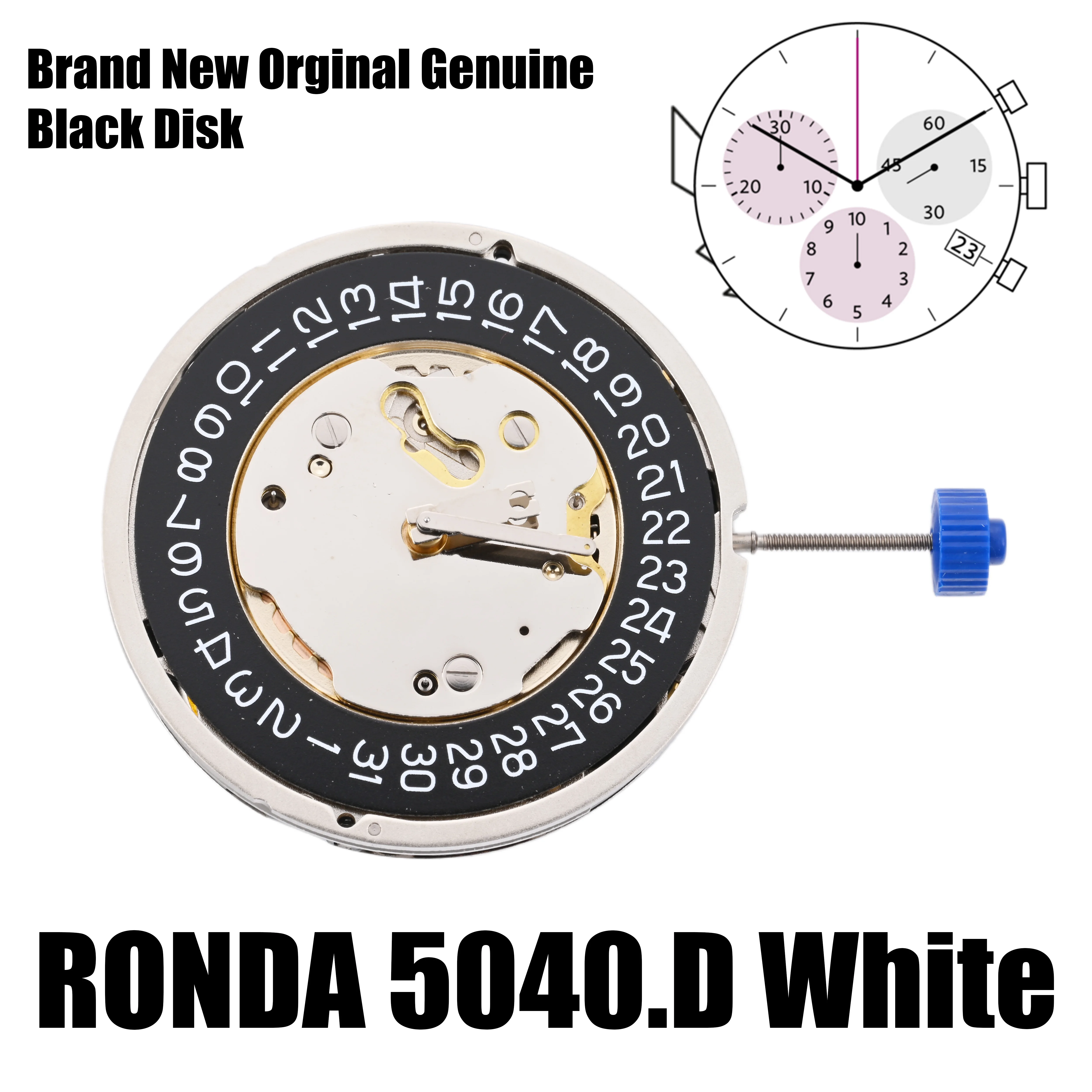 Brand New Orginal 5040D Movement Genuine Ronda 5040.D Movement 6 Hnads Date at 4:00 Black Disk