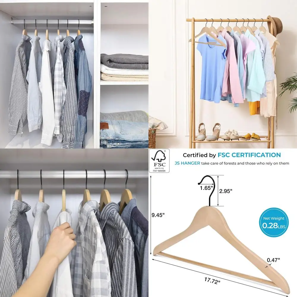 

Набор из 30 деревянных вешалок премиум-класса с нескользящей планкой для гладкого ухода за одеждой без брызг