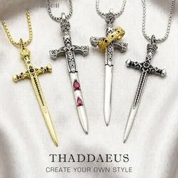 Sword Pendant Link Chain Necklace Summer Brand New Fine Jewelry Europe 925 Sterling Silver Vintage Gift For Women Men