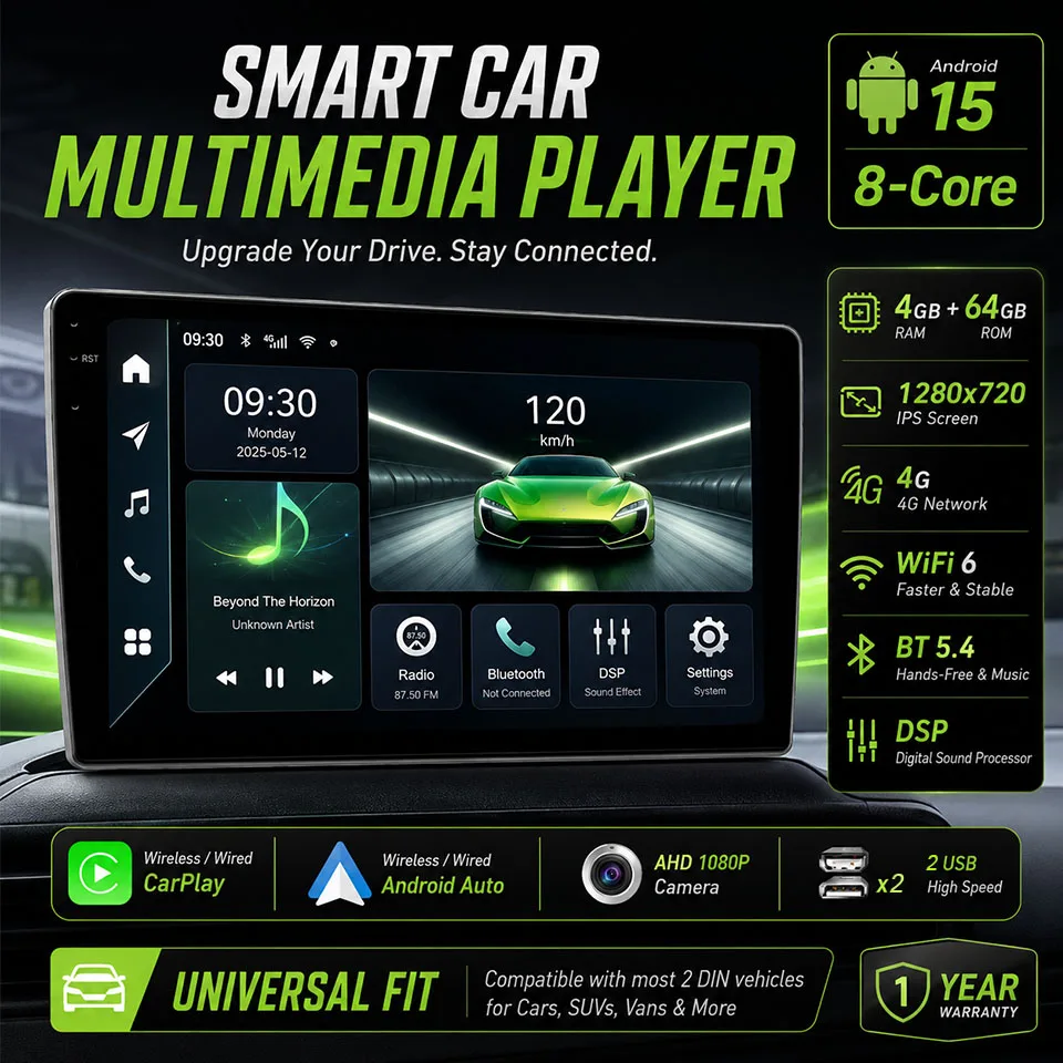 Radio de coche Android 15 universal de 9/10 pulgadas 2Din, autorradio Android con GPS, sistema multimedia central inteligente para coche, Android Auto NUEVO