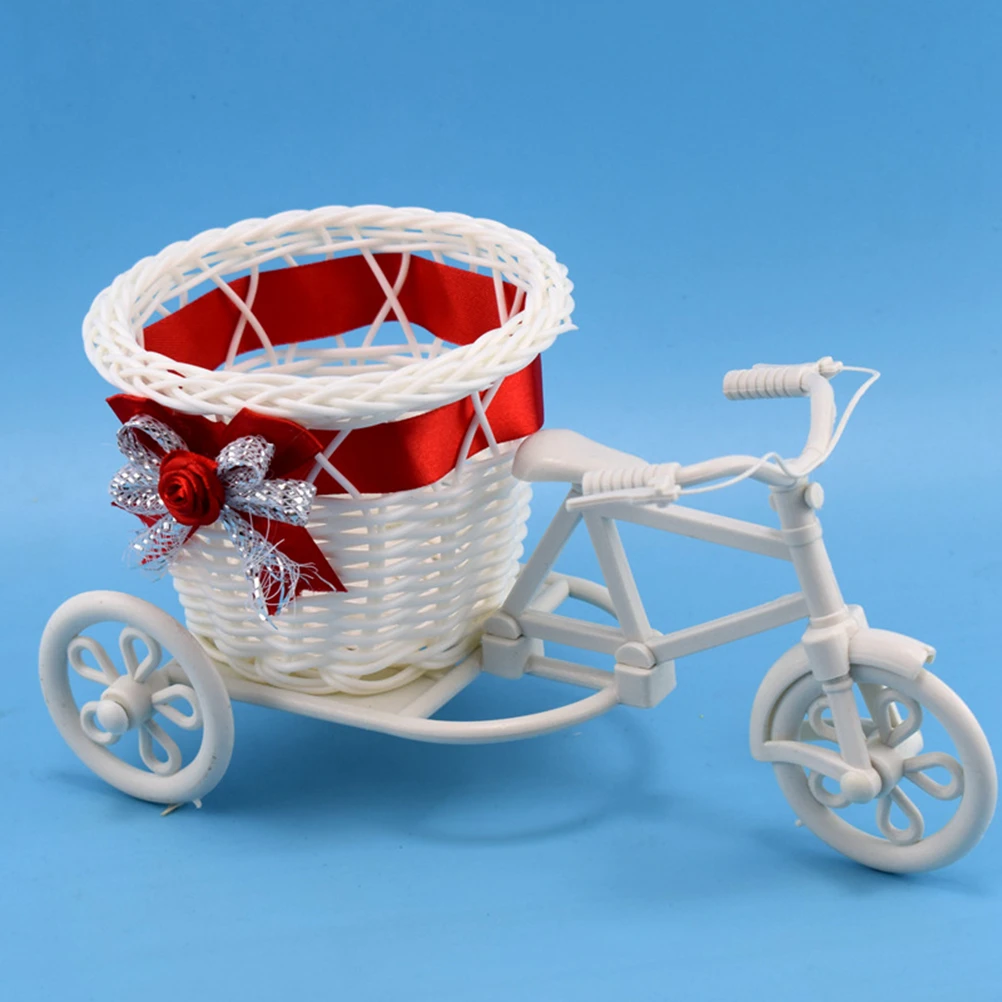 

3pcs Rattan Flower Basket Bike Shaped Storage Friendly Unique Tricycle Design Garden Decor Plant Pot