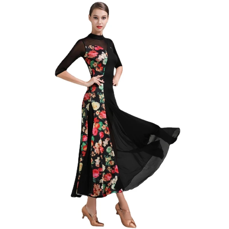 Vestido de dança de salão padrão feminino vestido de valsa rumba trajes de dança moderna roupa de dança foxtrot vestido de competição