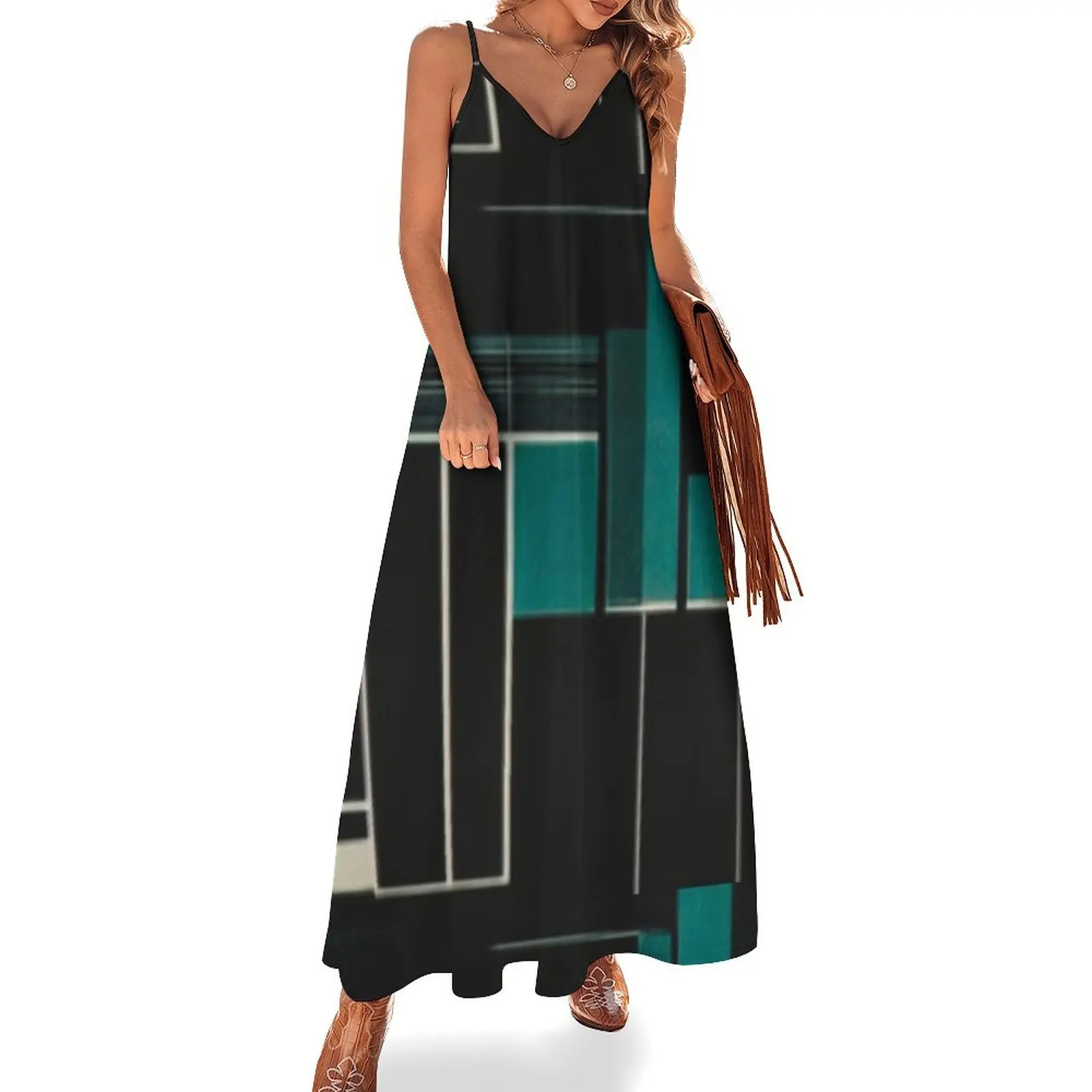 Mid Century Modern rectangles print Sleeveless Dress summer dress korean women women evening dress