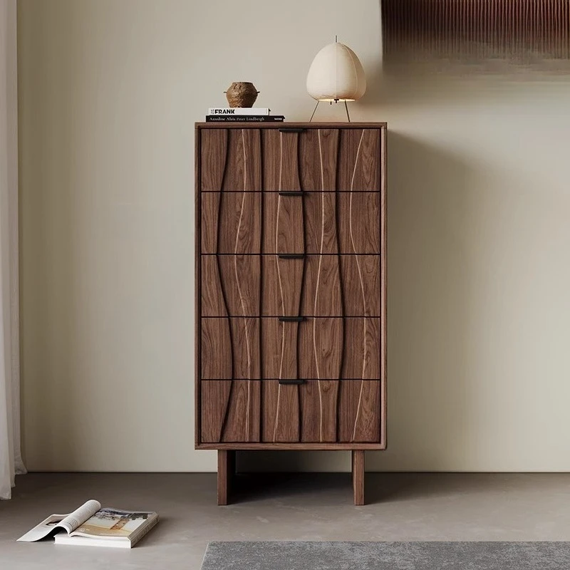 

chest of drawers, walnut color, retro high against the wall, sofa side cabinet, home storage cabinet