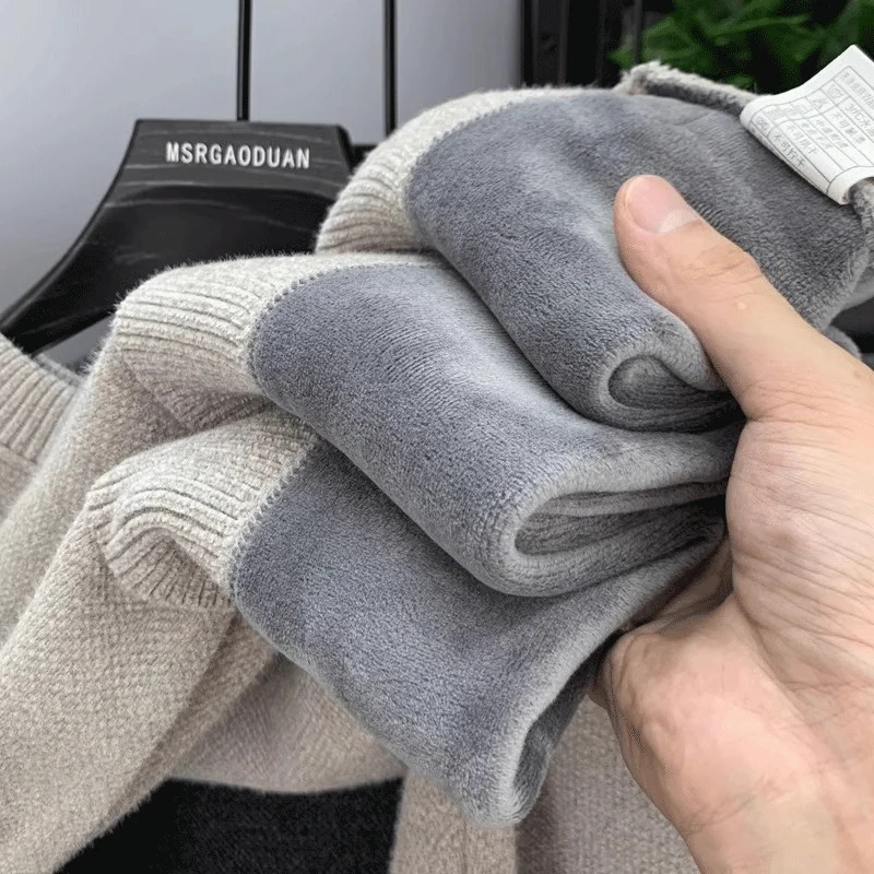 Hommes Sweatercoat automne hiver col rond tricot lettre peluche polaire doublé chaud laine pull pull hommes bas pulls pull