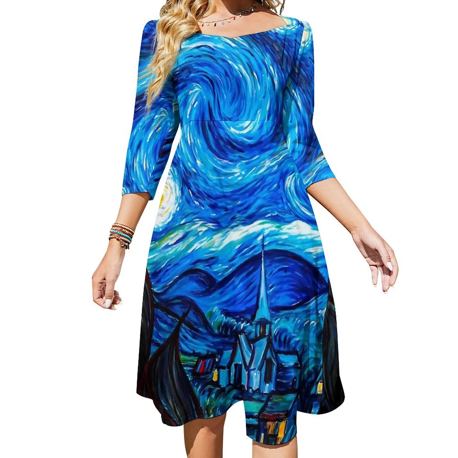 

Classic Starry Night Dress Summer Sexy Vincent Van Gogh Festival Dresses Woman Street Style Big Size Casual Dress Birthday Gift