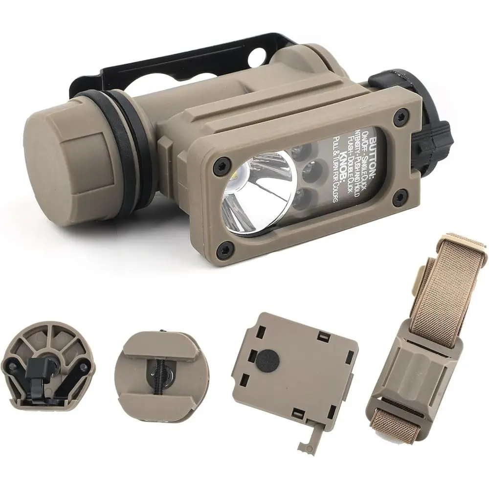 

Тактический фонарь для шлема NOBUHIRO с 4 аксессуарами, опционально: стробоскоп/красный/синий/белый/ИК-свет, 8 режимов, сигнализация для выживания и идентификации.