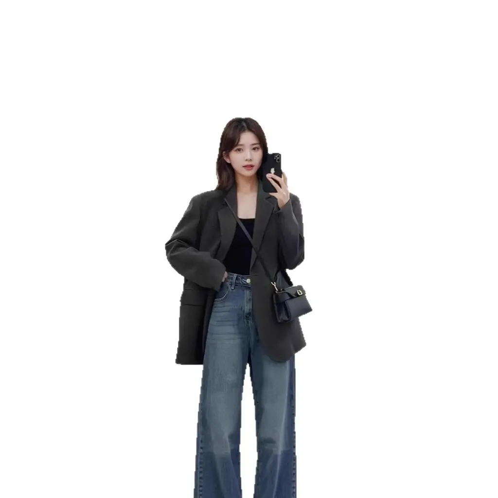 

Women's Casual Blazer Korean Style Loose Fit Gray Small Suit Versatile Fashion Top for Spring Autumn College Commuter Wear