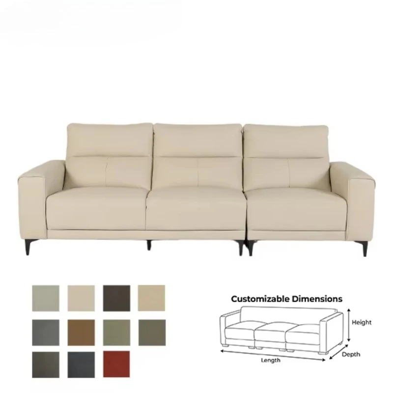 Modern simple casual living room leather three-seat square sponge filled sofa
