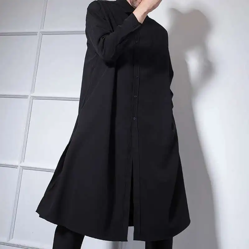Sleeve Super Split Side Men's Shirt Nightclub Long Trendy Dark Hairdresser Hip-Hop Loose