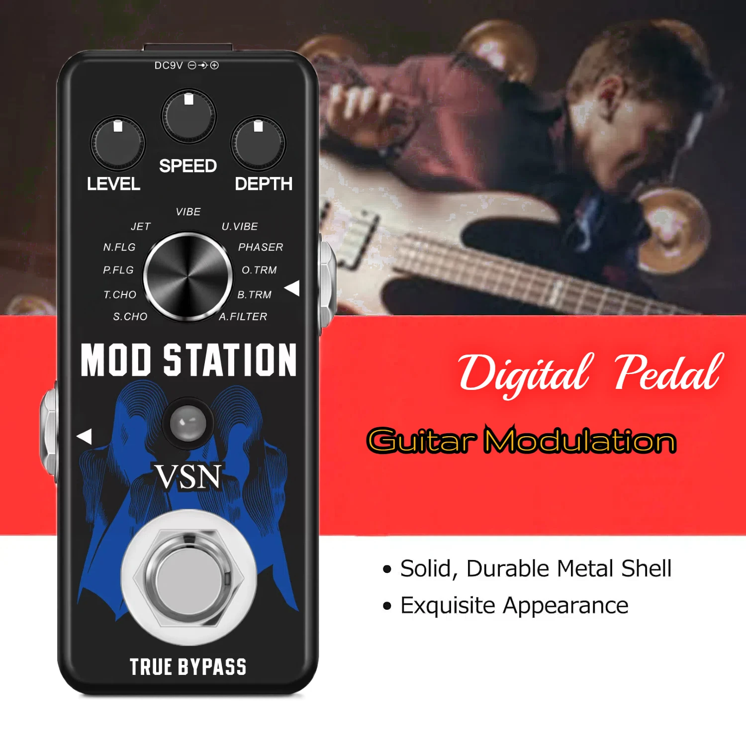 VSN Guitar Modulation Effect Pedal Digital Mod Station Combination Pedals 11 Effects of Phaser,Flanger,Chorus,Tremolo,Vibrato