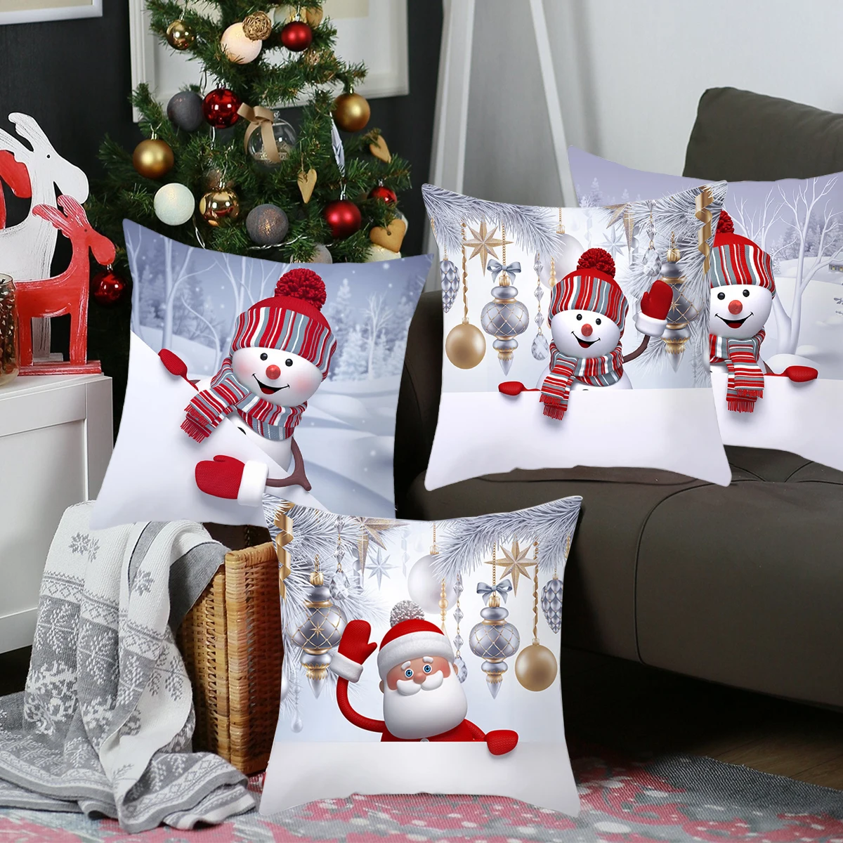 Christmas Snowman Peach Skin Cushion Cover Merry Christmas Decoration For Home Pillow Covers 2023 Xmas Gifts Sofa Pillowcases