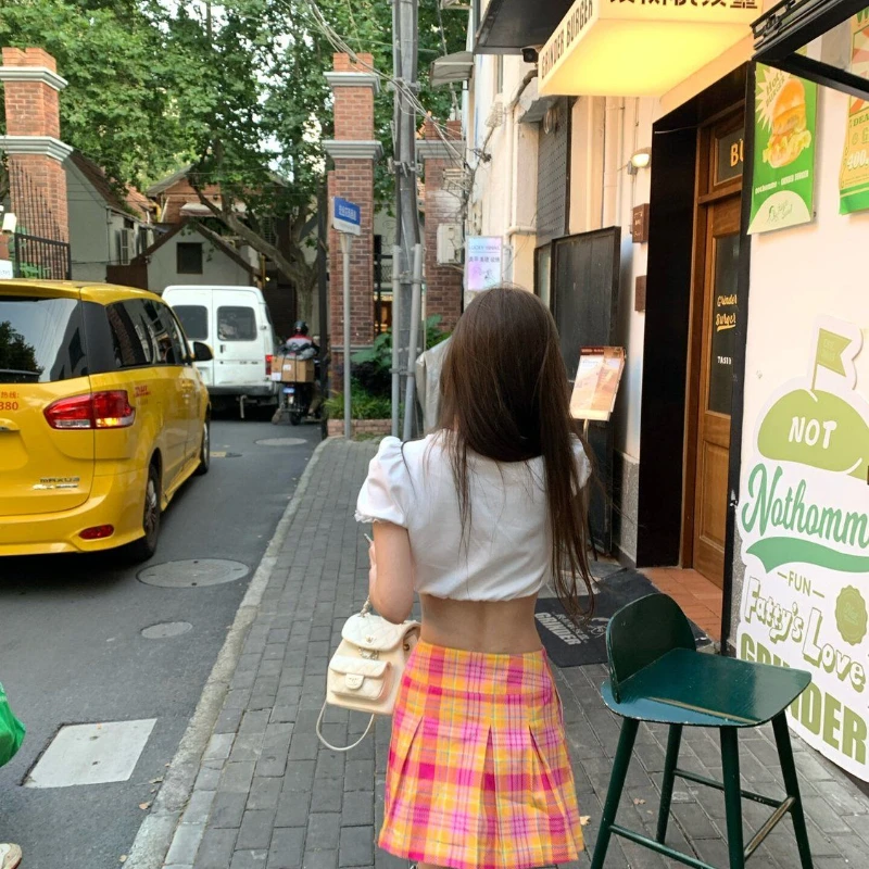 تنورة منقوشة بطيات من American Spice Girl للسيدات لربيع وصيف 2025، تنورة لطيفة