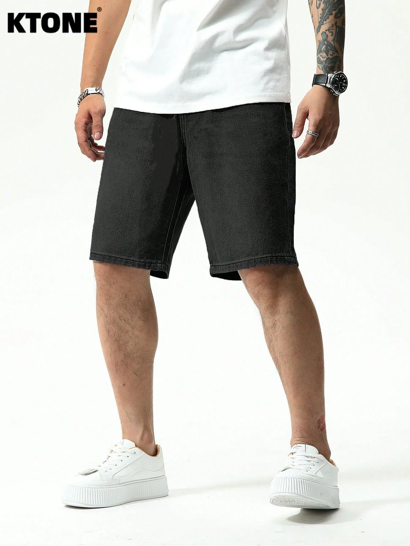 

Повседневные черные джинсовые шорты для мужчин, свободного кроя, без стрейча, простые, однотонные, мягкие, дышащие, длиной до колена.