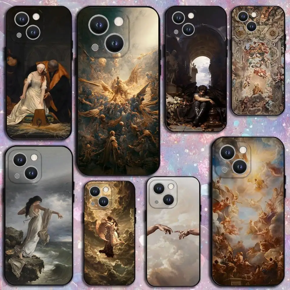 

Renaissance Art Painting Phone Case For iPhone 16,15,14,13,12,11 Plus,Pro Max,XS,X,XR,SE,Mini,8,7,Soft Silicone Black Cover
