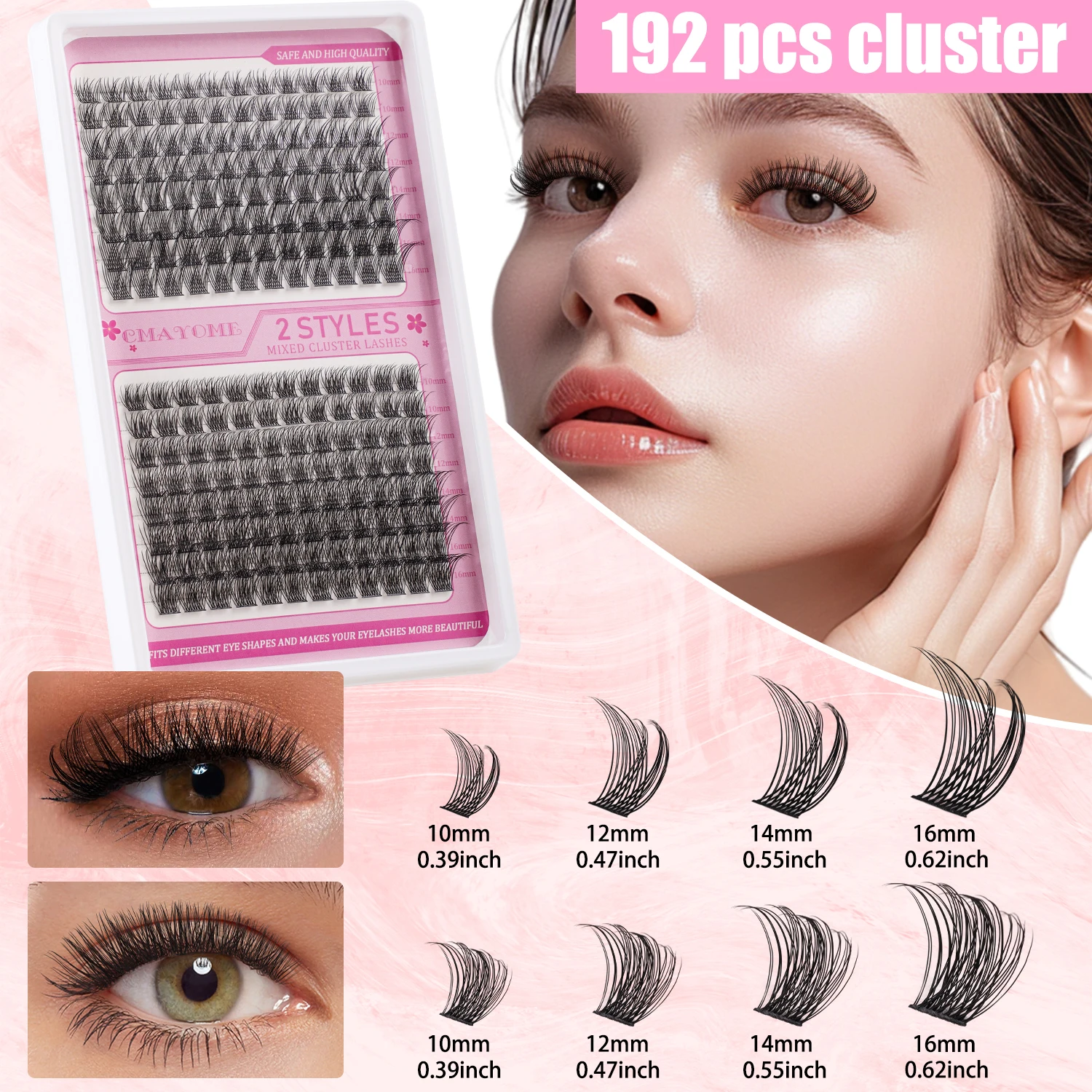 Estensione ciglia a grappolo fai-da-te 10-16mm Lunghezza mista D Curl Ciglia finte segmentate fai-da-te Ciglia morbide naturali con colla Set trucco