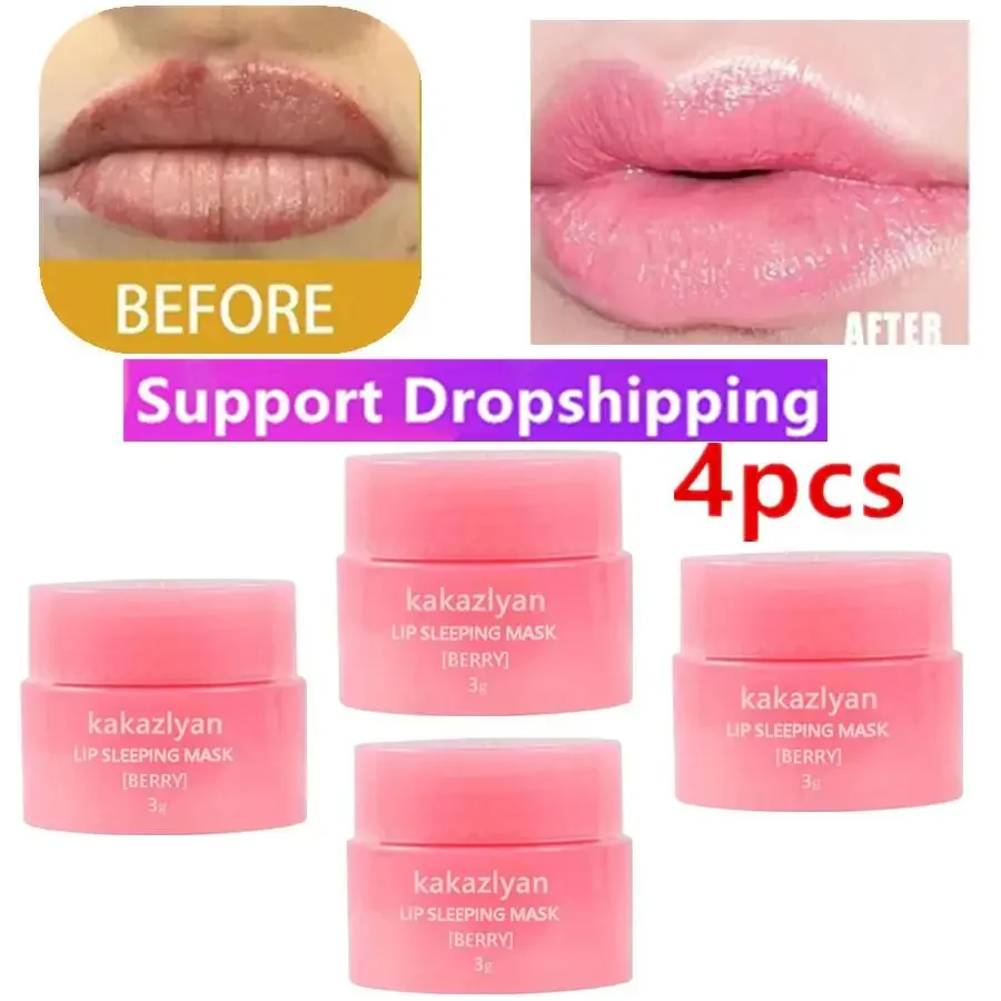 4pcs South Korea Lip Sleep Mask Night Sleep Maintenance Moisturizing Lip Gloss Bleach Cream Nourishing Lip Care Lip Balm