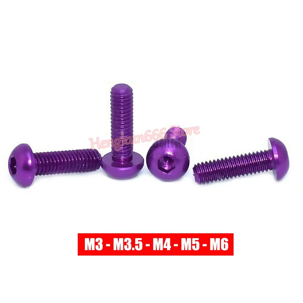 

Aluminum Alloy Purple Button Socket Cap Screws M3 M3.5 M4 M5 M6 Anodized Alu Round Head Allen Bolts Hex Drive Machine Screw