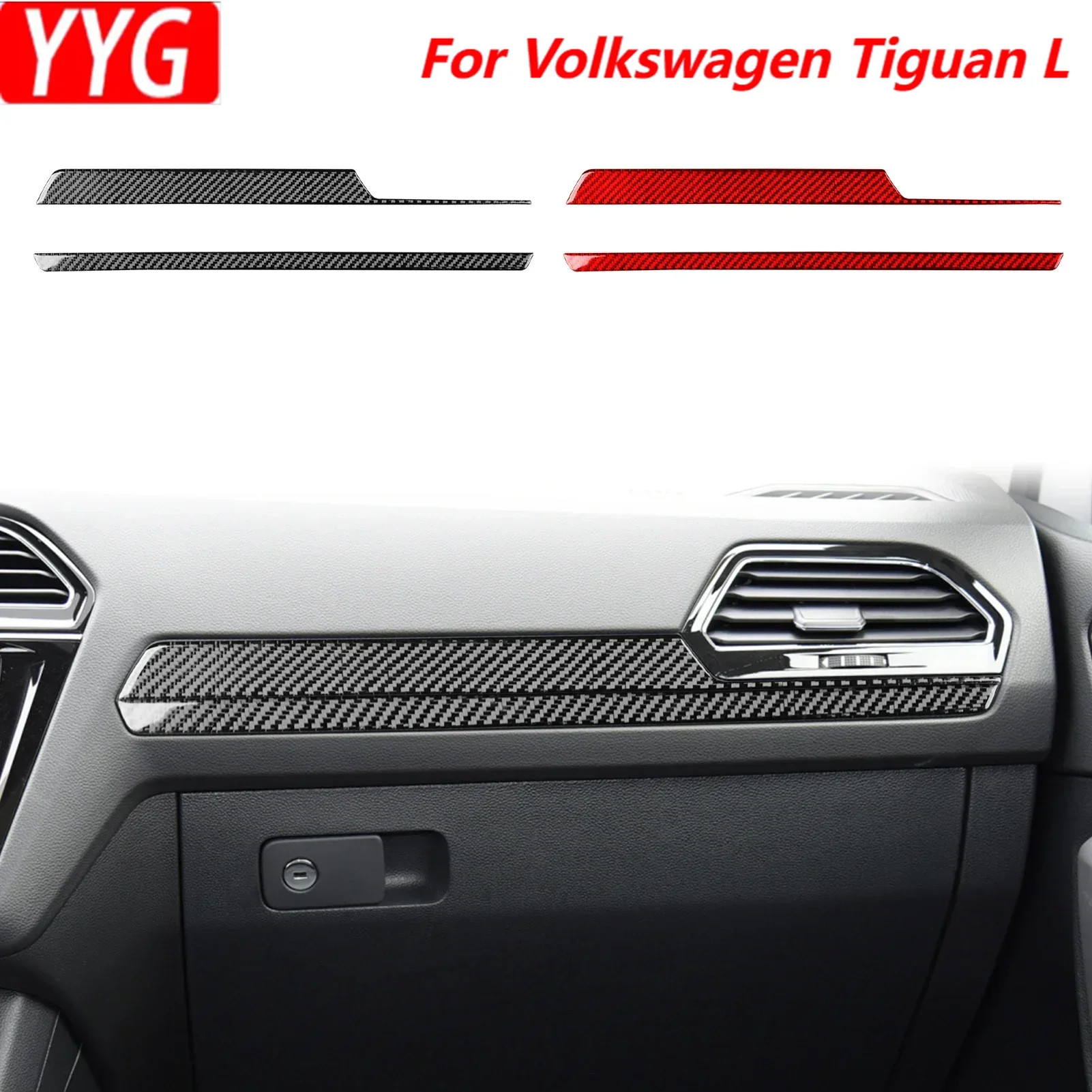 For Volkswagen Tiguan L 2017—2021 Car Accessories Carbon Fiber Copilot Dashboard Strip Panel Cover Trim Sticker Modification