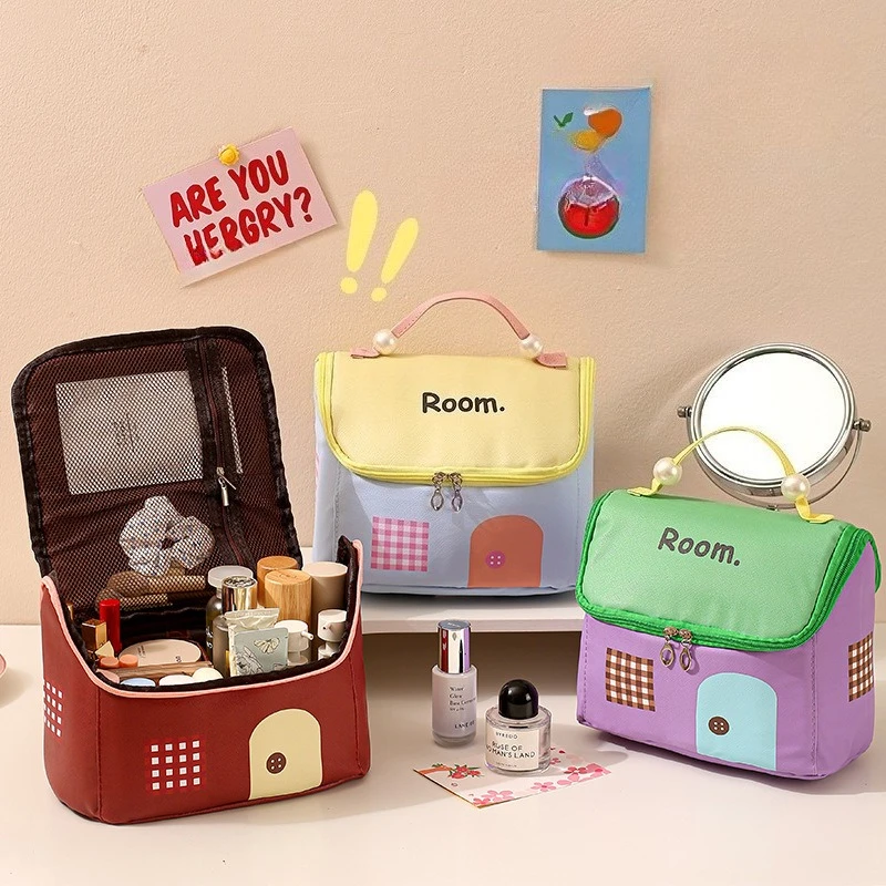 

Dopamine House Makeup Bag Large Capacity PU Leather Portable Travel Toiletry Organizer Handbag for Women Girls