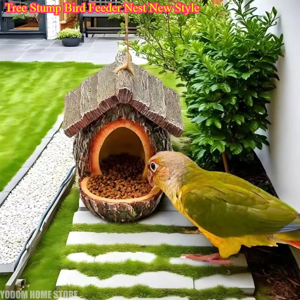 Baumstumpf-Vogelfutterhaus im neuen Stil – Lustige Gartendekoration für Hof und Garten aus Kunstharz