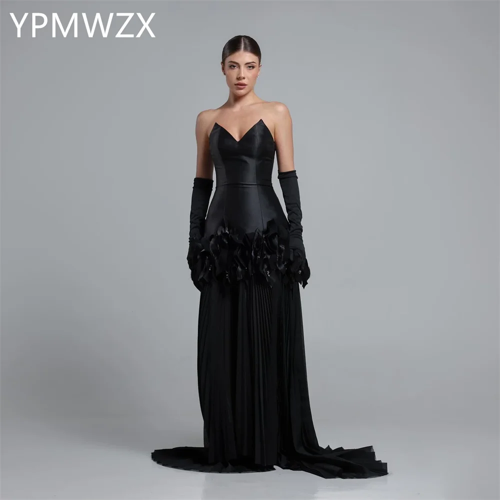 Customized Prom Gown Formal Evening Dress Women YPMWZX Strapless Column Floor Length Skirts Draped Bespoke Occasion Dresses Part