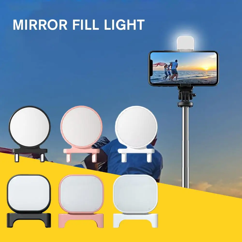 Rotatable Mirror Fill Light Mini Poratble Multi-function Fill Light Selfie Mirror Tavel Folding Stand Adjustable Dressing Tools