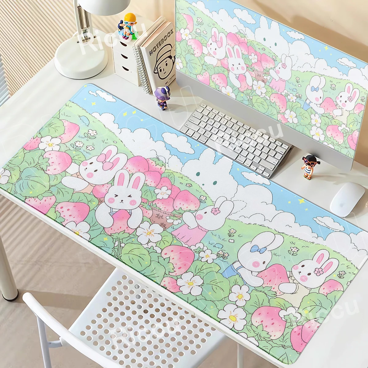 Cartoon Große Mausunterlage Niedlicher Hase Grüne Anime Schreibtischunterlage Kawaii Bunny Mousepad Bürozubehör Computer Tastatur Deko-Matten