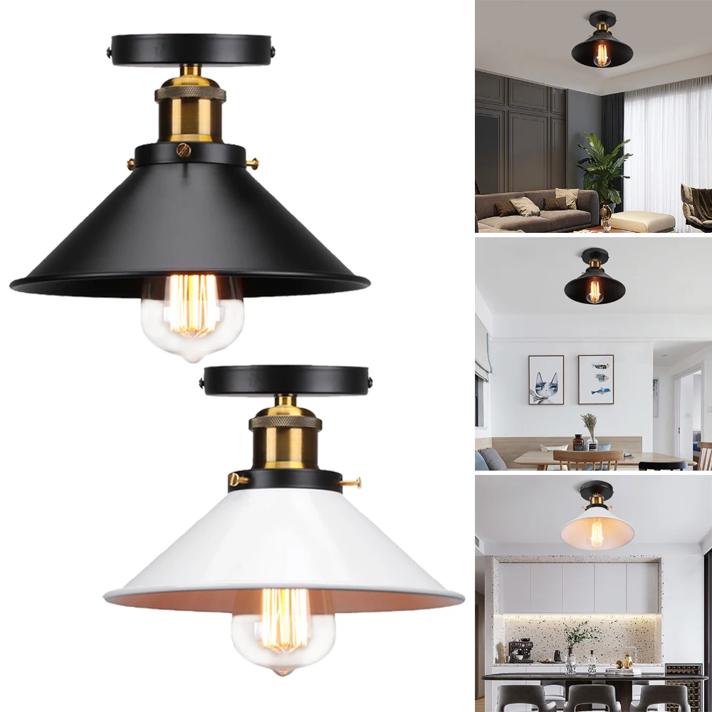 

Rustic Iron Ceiling Lamp E27 Edison Bulb Industrial Style Flush Mount Ceiling Light Lighting for Bedroom Living Room Home Decor