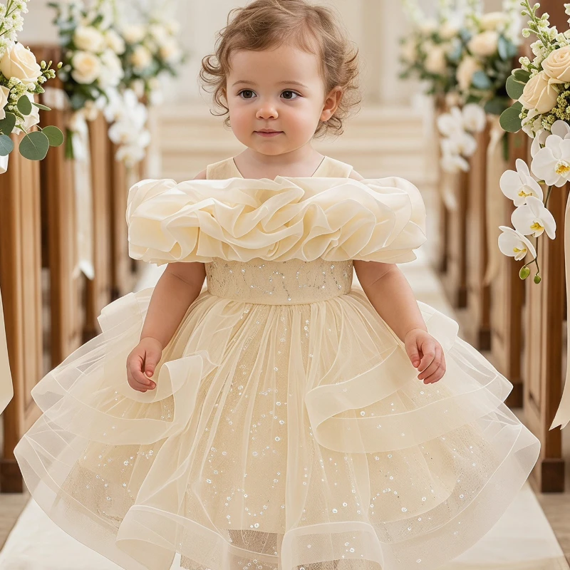 2026 Clothes Birthday Party Banquet Tutu Gown Beaded Sequin Flower Girl Elegant Kids Costume Children Girls Tulle Princess Dress