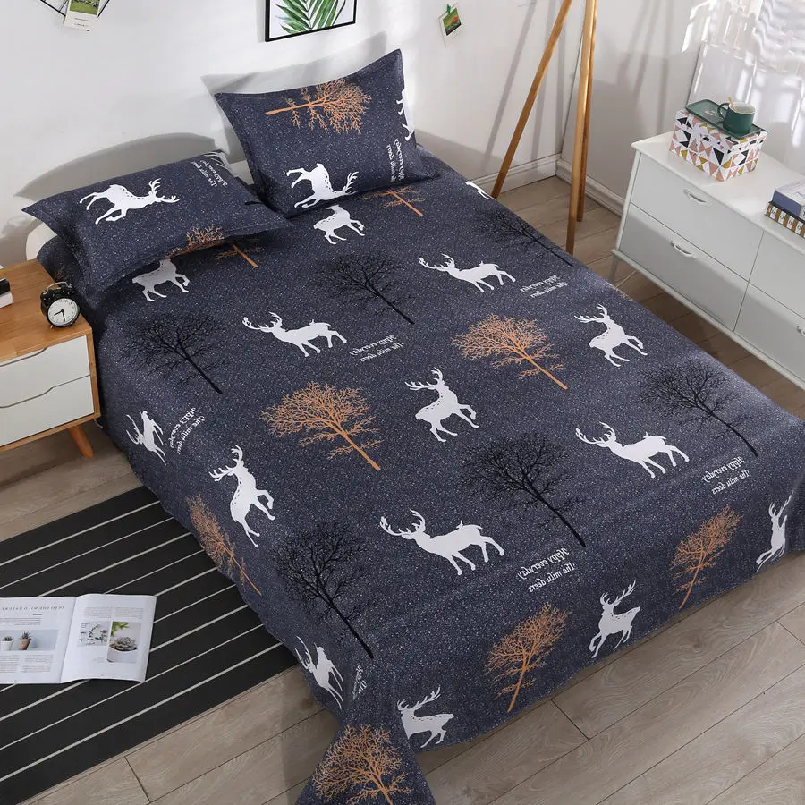 Home Textle Polyester Cotton Bed Sheet Skin-friendly Soft Jacquard Washed Cotton Coarse Cloth Bed Sheet with 2Pcs Pillow Covers