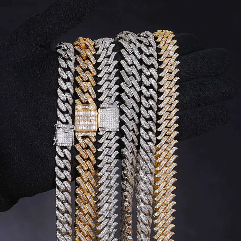 Pass Diamond Tester 16mm 925 Sterling Silver Vvs Moissanite Diamond Iced Out Thorn Miami Cuban Link Chain Necklace for Men