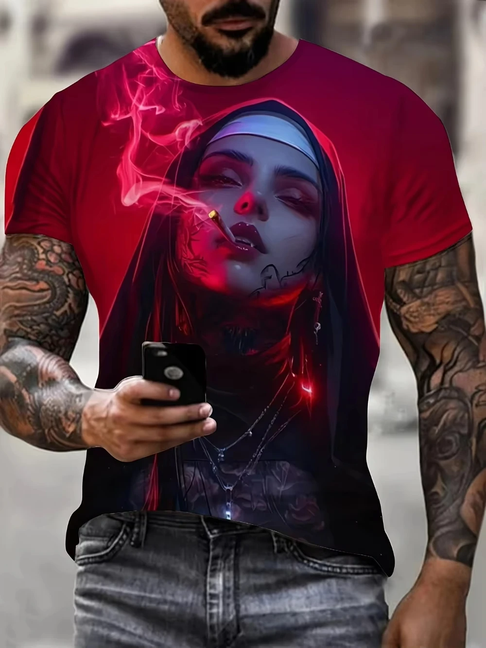 Halloween Smoking Nun graphic T-shirt 3d Printing Summer Leisure Dry Quickly Men's T-Shirt Children's Clothing Tee Y2k Woman