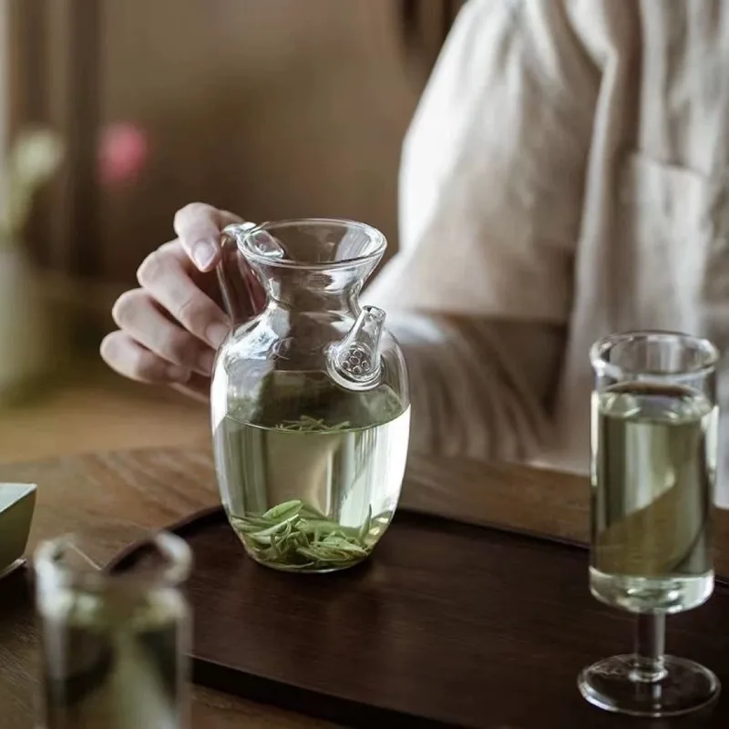 تقليد أغنية إبريق شاي زجاجي شفاف تخمير إبريق الشاي الأخضر طقم شاي شاي صغير غلاية باردة صانع الشاي أداة المنزلية وعاء واحد