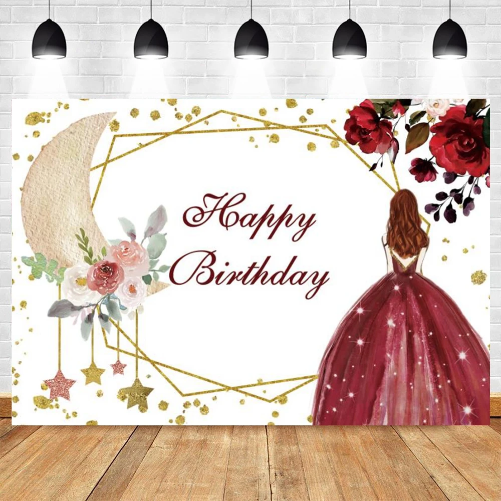 Girls Birthday Party Backdrop Photography Backdrop Boho Flowers Crown Princess Sweet Birthday Customized Poster Photo Background