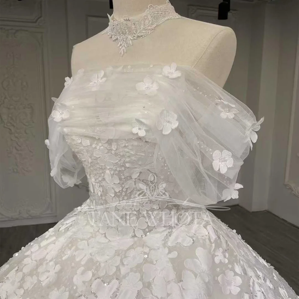 Vestido de novia de lentejuelas de lujo 2025, sin tirantes, con hombros descubiertos, con cordones en la espalda, apliques, vestido de dama de honor personalizable