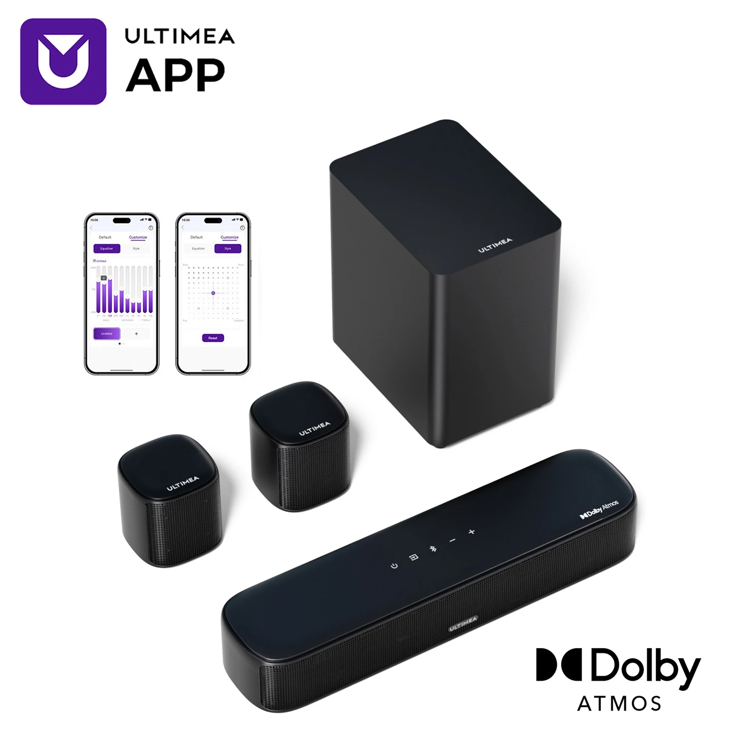 

ULTIMEA Aura A50 Pro 5.1ch Dolby Atmos Soundbar for TV – Wired Subwoofer, 2 Surround Speakers, App Control, Home Theater System