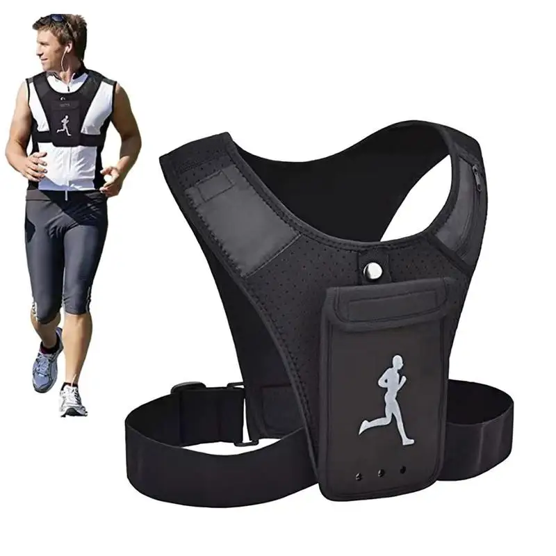 Running Vest Phone Holder Breathable Phone Running Holder Vest Multi Pockets Running Chest Pack With Adjustable Waistband For