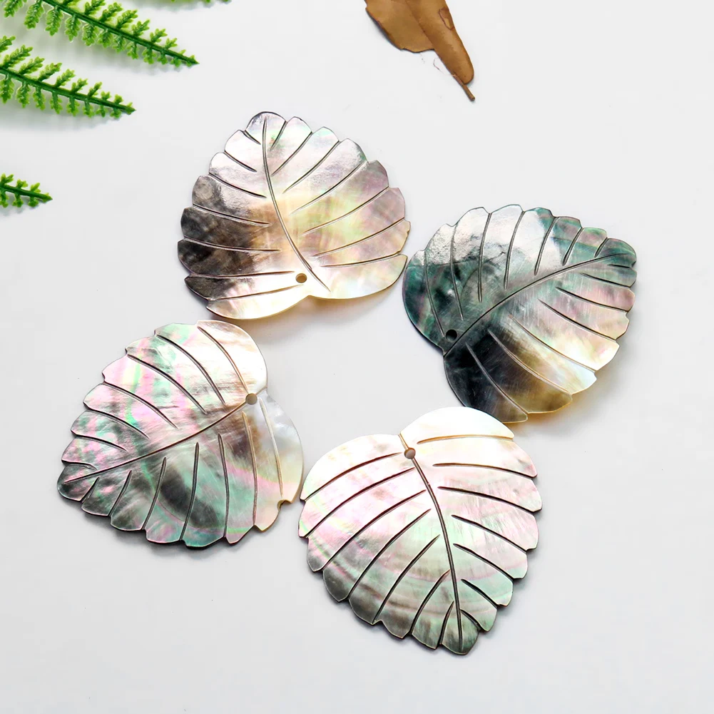 1PCS Natural Black Mother of Pearl Pendant Carved Shell Leaf Handmade Charm for Jewelry Making DIY Earring Necklace Accessory