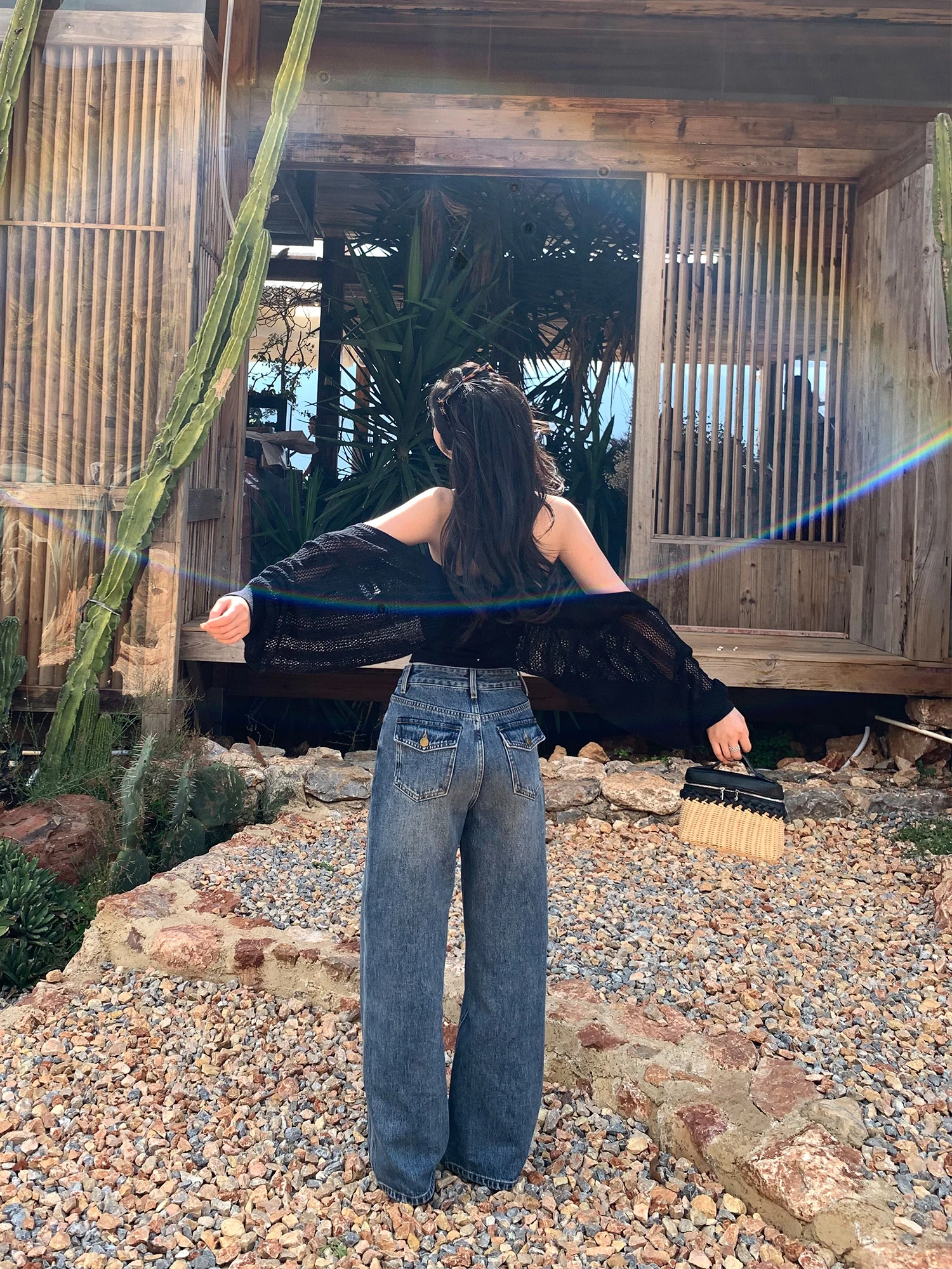 High Waist Vintage Washed Cotton Casual Women's Jeans Loose Straight Leg Wide Leg Pants Comfortable Spring Summer Denim