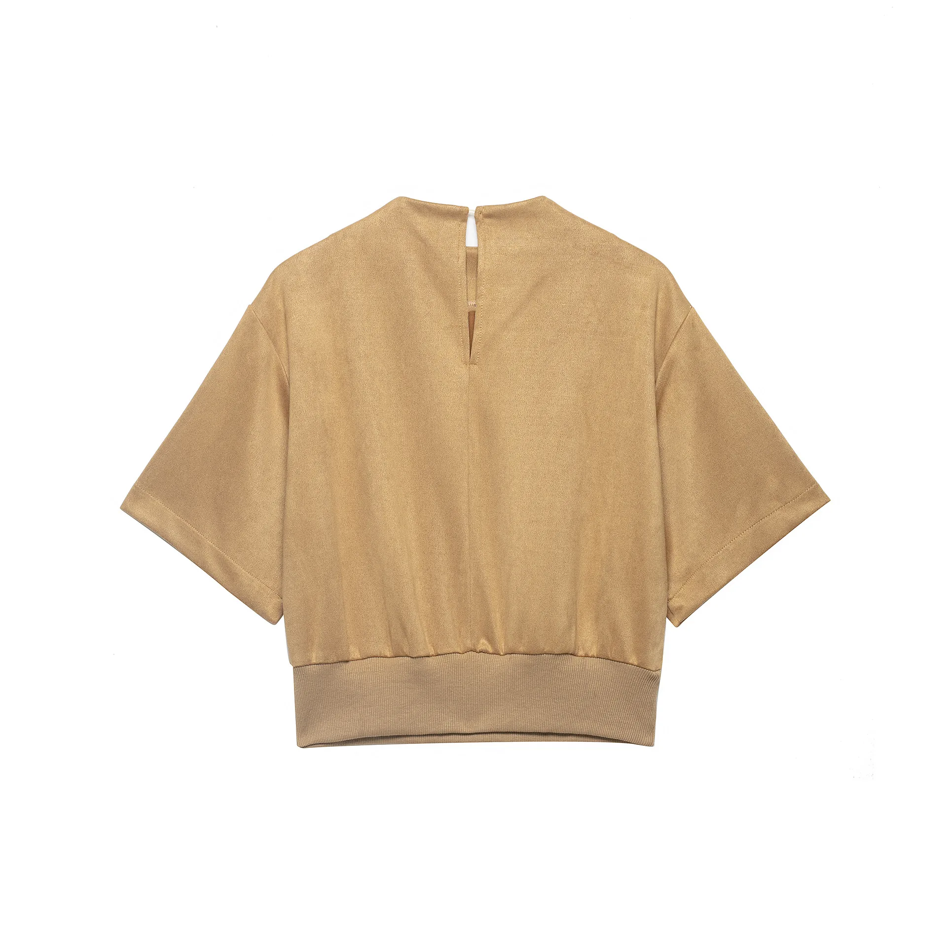 European and American style 2026 spring and summer new women's design short-sleeved stand-up collar leather suede top
