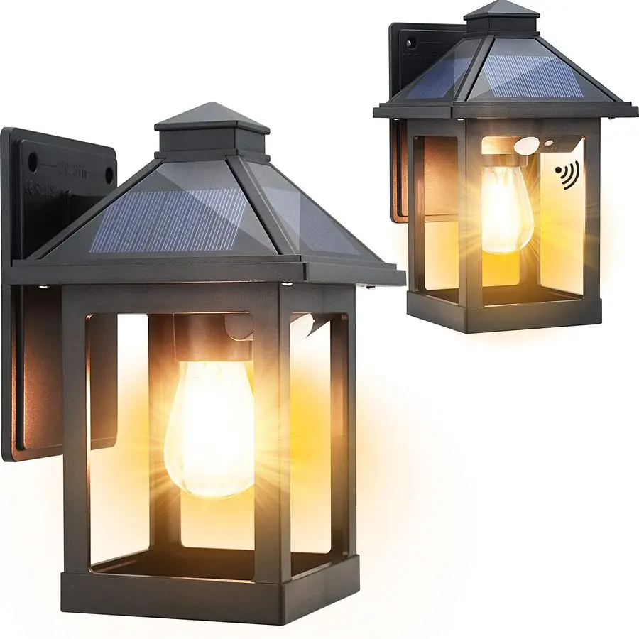 

Pack Solar Wall Lanterns Outdoor with 3 Modes, Dusk to Dawn Motion Sensor LED Sconce Lights IP65 Waterproof, Exterior Front Porc