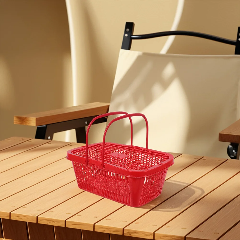 

5pcs Fruit Picking Basket Plastic Square Storage With Lid Stackable Design For Berries Grapes Harvest Grocery Shopping Market
