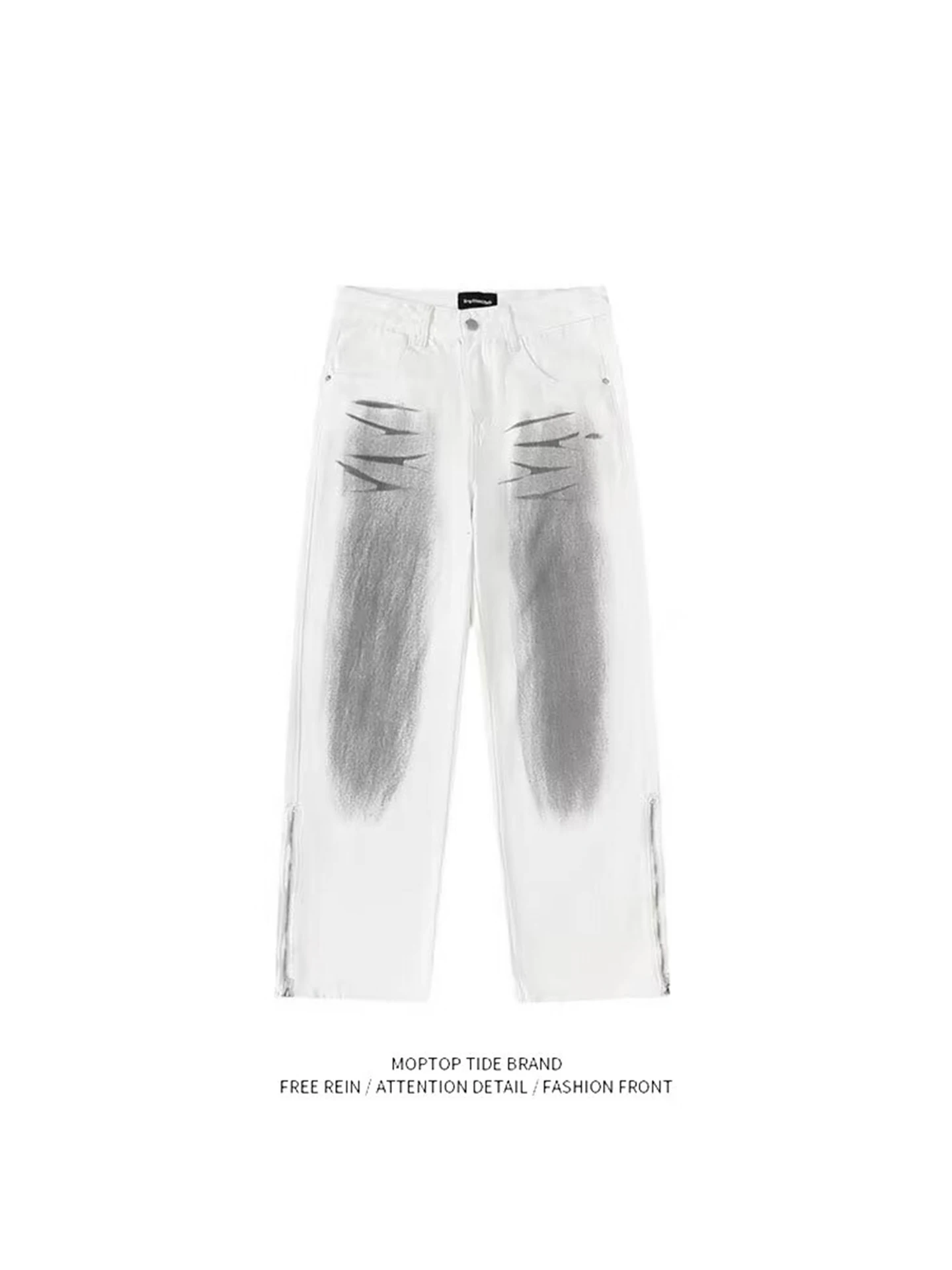 

Street Sle Splatter Denim Jeans Casual Worn-In Print Vintage American High Street Loose Fit Straight Leg Jeans for Teens