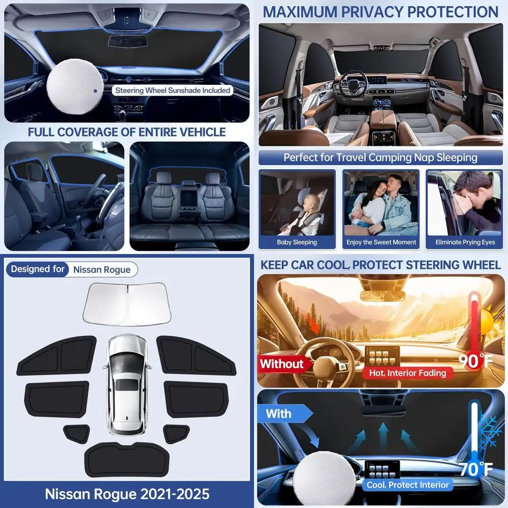 

Universal Car Window Shades, Complete Set for Privacy and UV Protection, Ideal for Camping or Napping