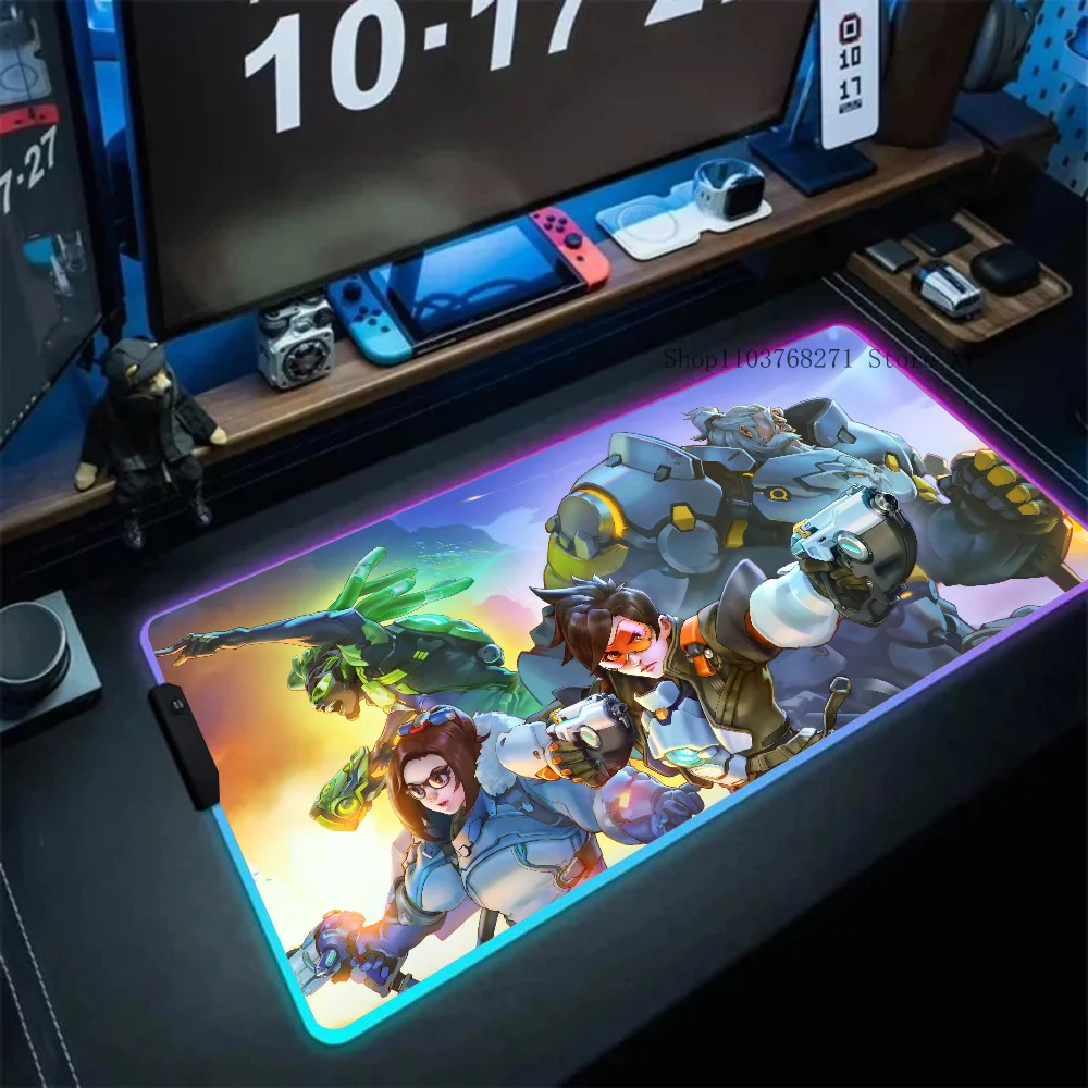 

Game O-Overwatch Mousepad XXL RGB Gaming Mouse Pads HD Black Gamer Accessories Large LED